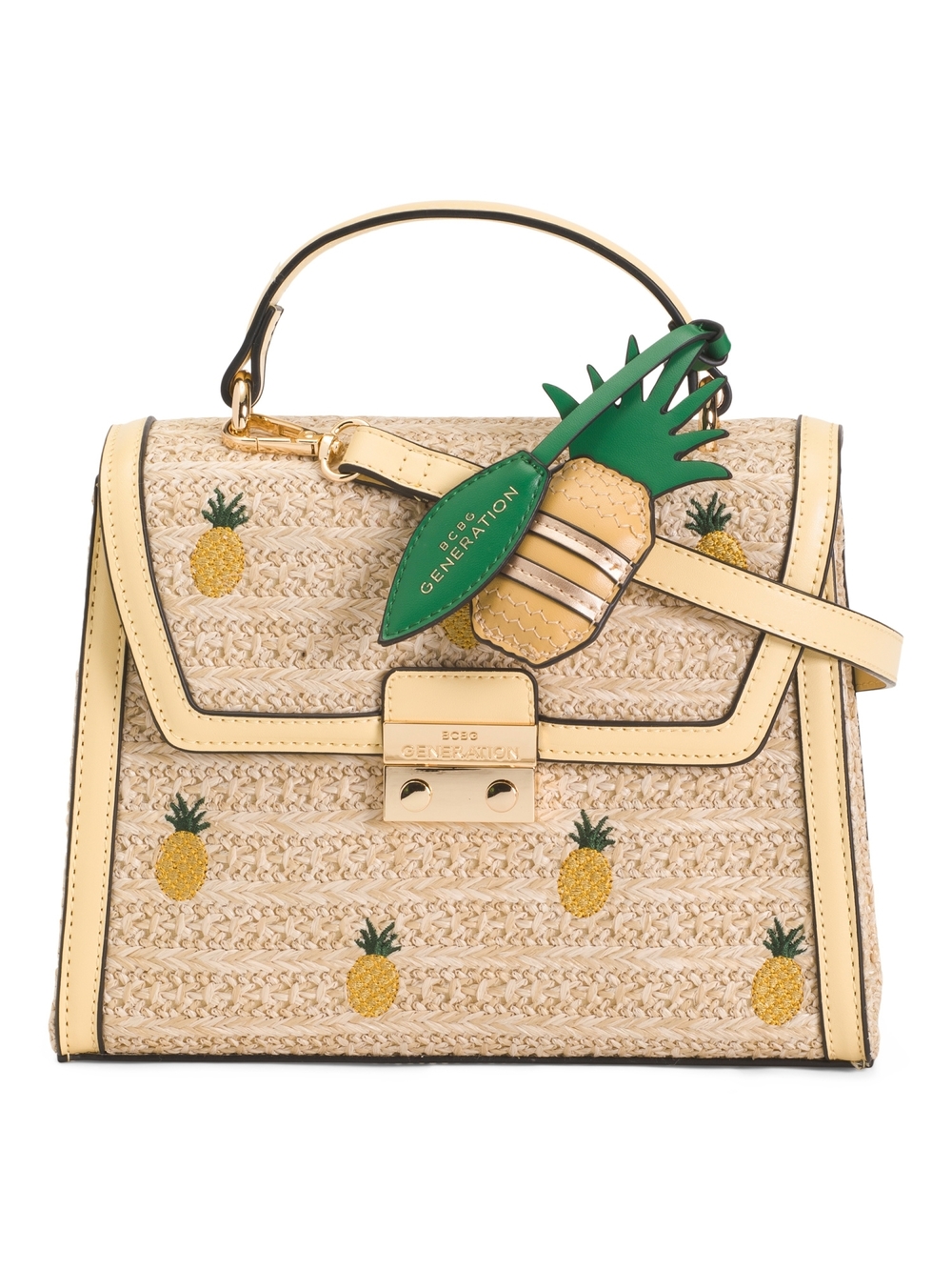 BCBGeneration Straw Satchel with Yellow Pineapple Embroidery - Picture 1 of 3
